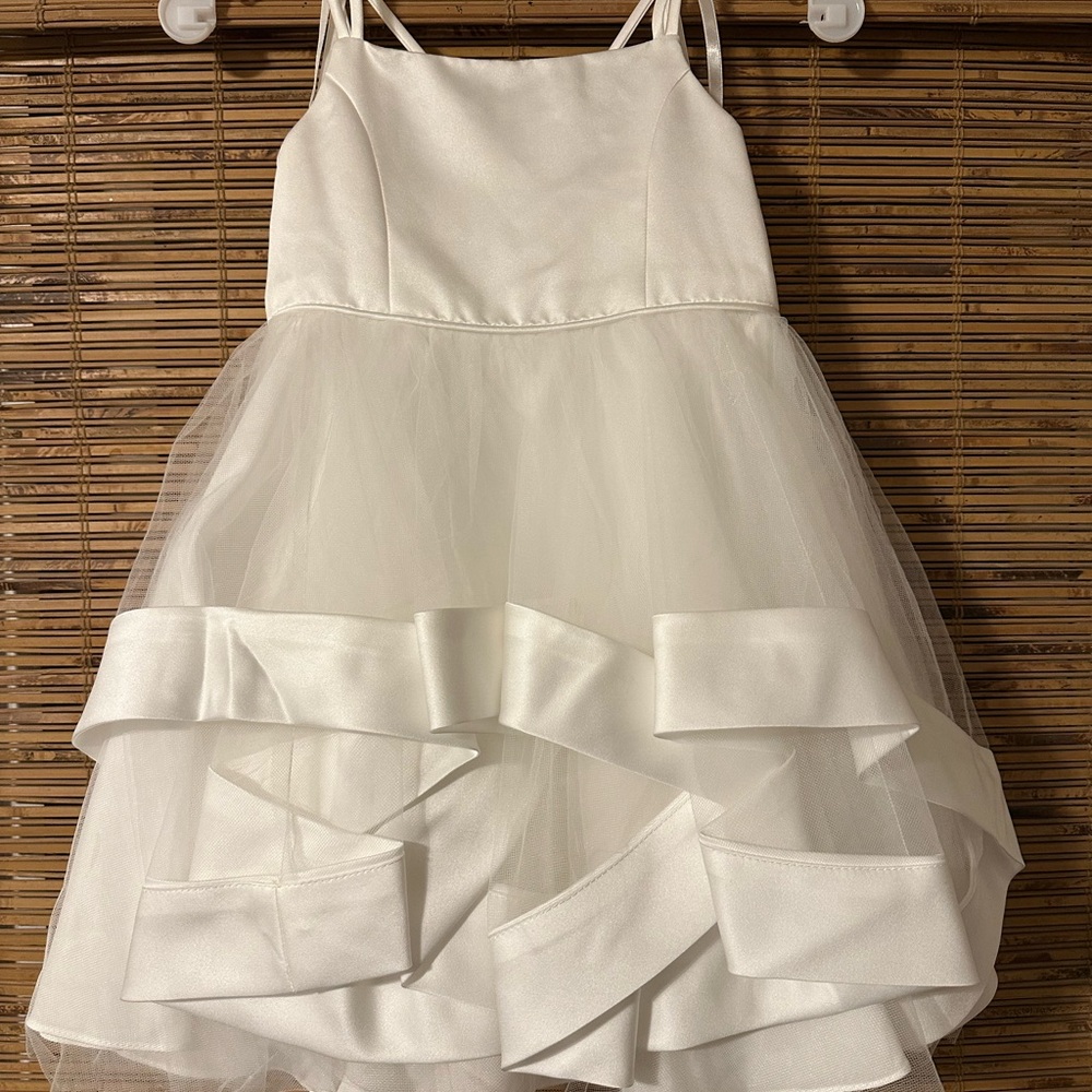 Flower Girl Dress 2T David’s Bridal White Satin Tulle Wedding NWT